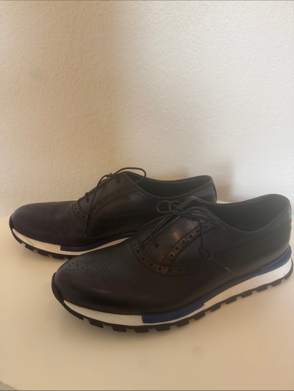 Men's Berluti Black Leather Wingtip Derby with Blue Accent Sole